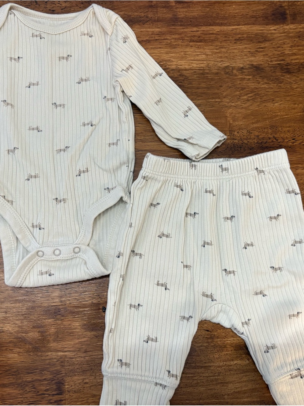 cloud island Cream Ribbed Long Sleeve and Pant Set with Dog Print